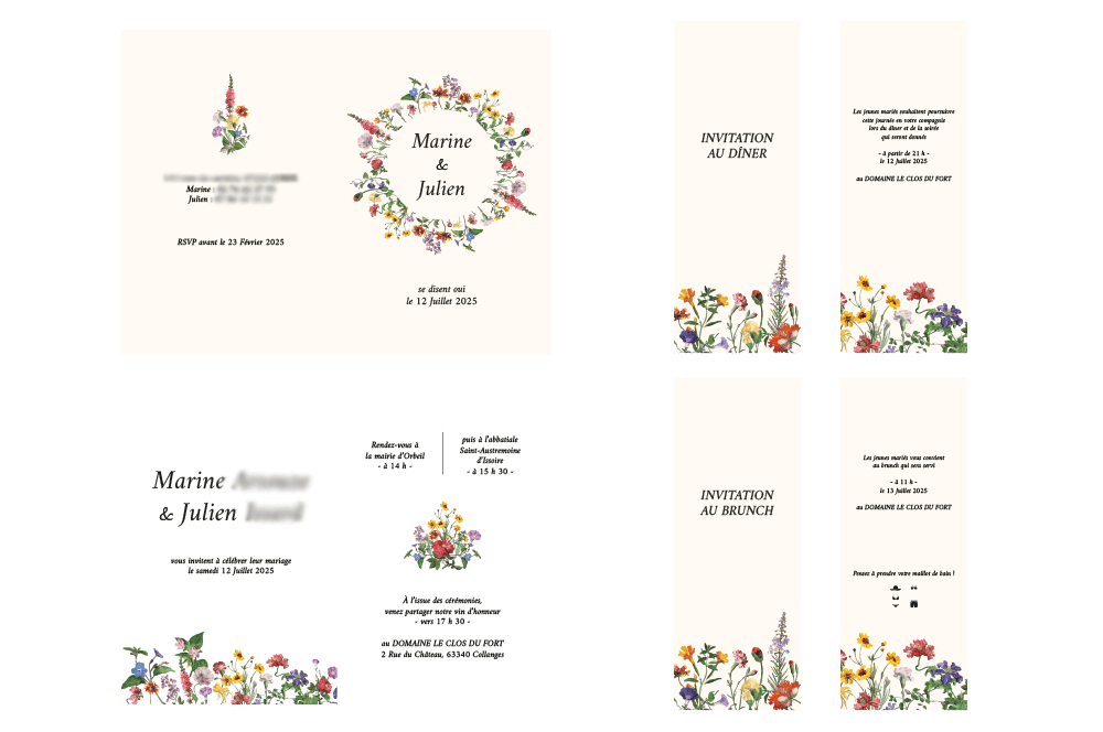 Faire-part & marque page invitation au mariage de Marine et Julien